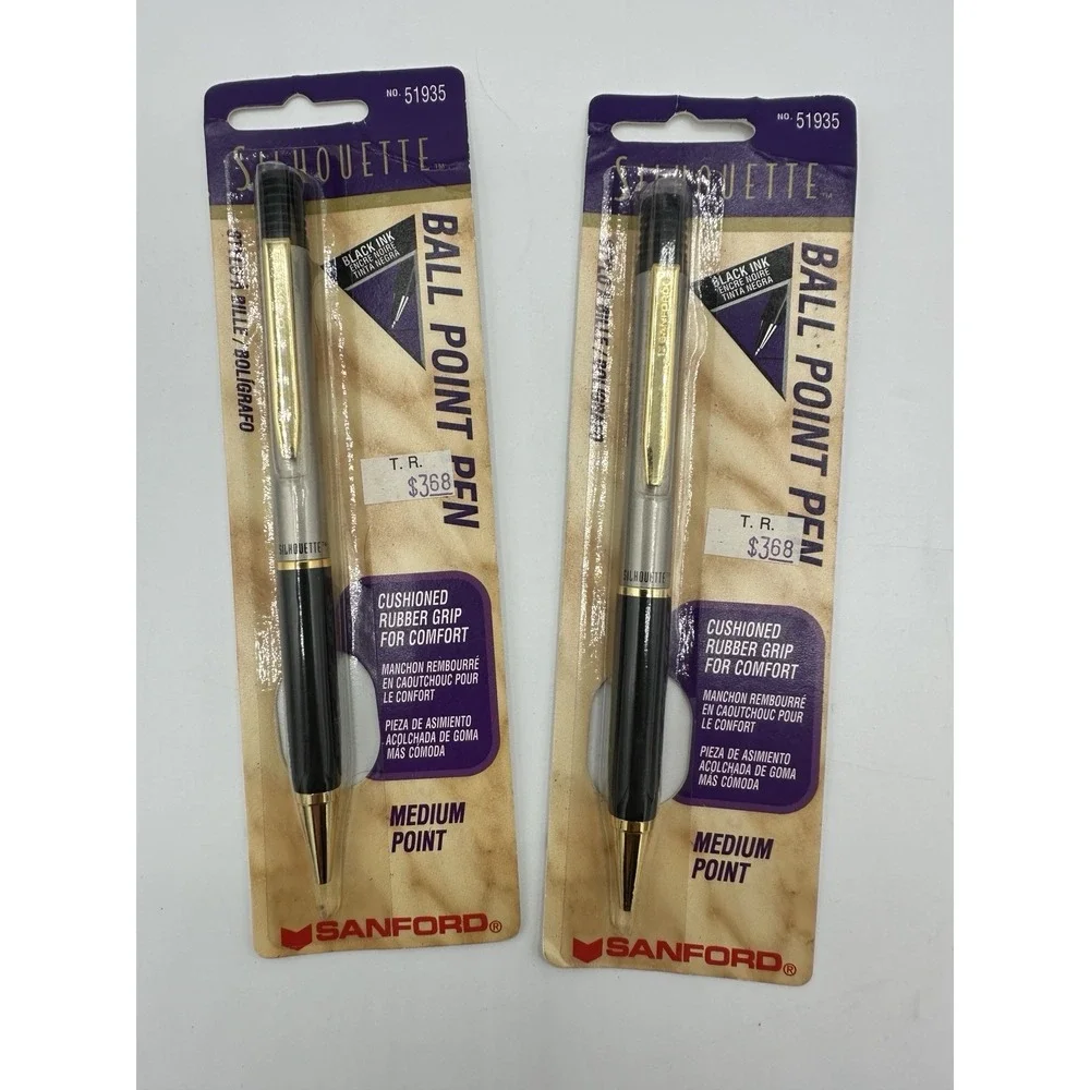 2 Vintage Sanford Silhouette Ball Point Pens 51935 Black Ink Medium NOS Japan